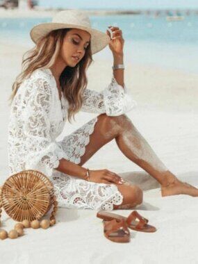 Lace Bathing Suit Cover Up Boho Beach Women Maxi Bikini Sundress Dress Summer